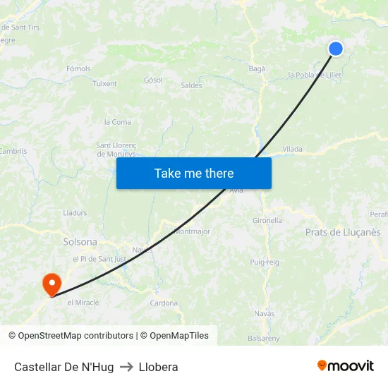 Castellar De N'Hug to Llobera map