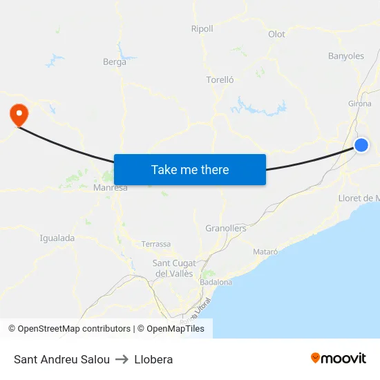 Sant Andreu Salou to Llobera map