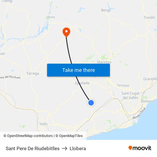 Sant Pere De Riudebitlles to Llobera map