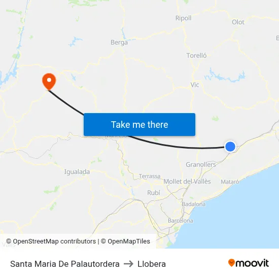 Santa Maria De Palautordera to Llobera map