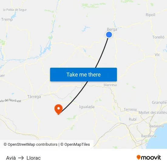 Avià to Llorac map
