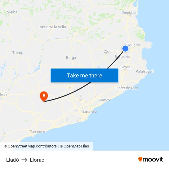 Lladó to Llorac map