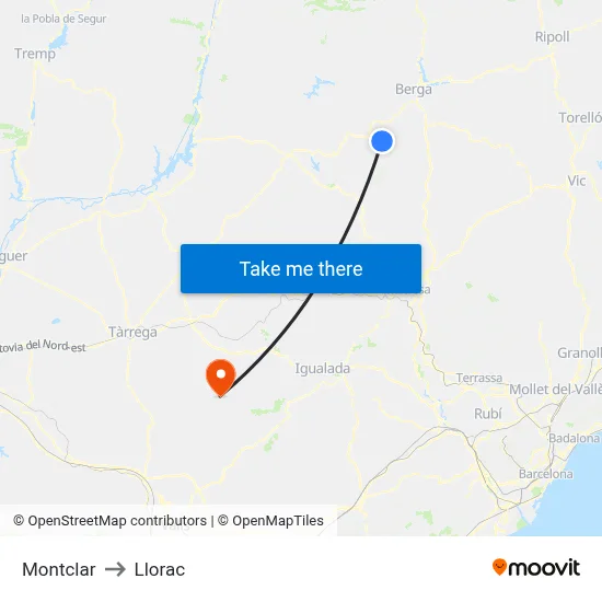 Montclar to Llorac map