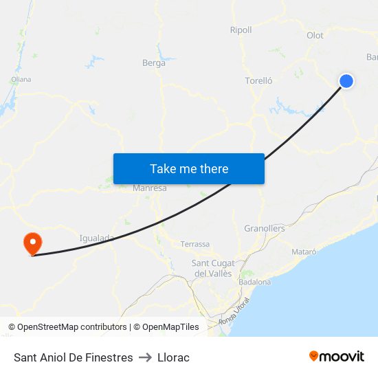 Sant Aniol De Finestres to Llorac map