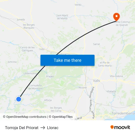 Torroja Del Priorat to Llorac map