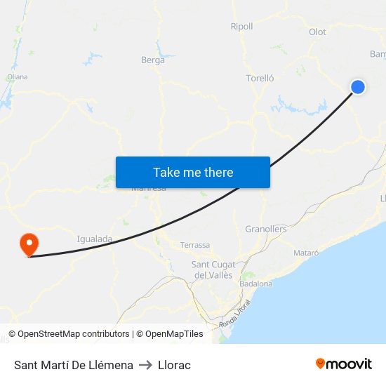 Sant Martí De Llémena to Llorac map
