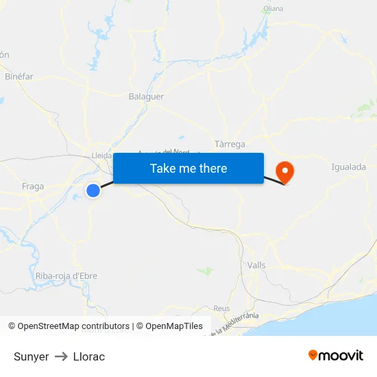 Sunyer to Llorac map