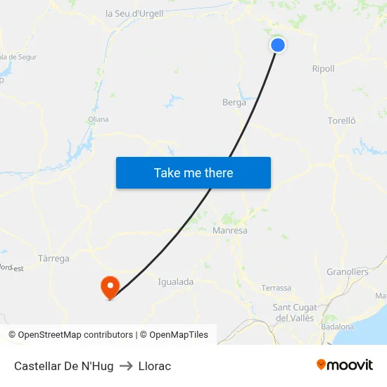 Castellar De N'Hug to Llorac map