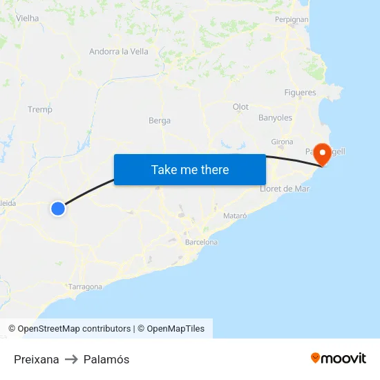Preixana to Palamós map