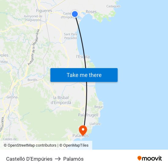 Castelló D'Empúries to Palamós map