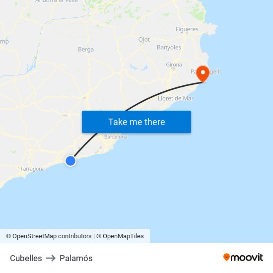 Cubelles to Palamós map
