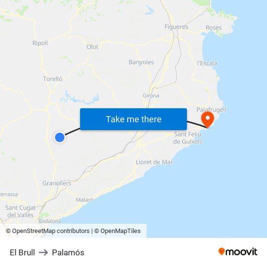 El Brull to Palamós map