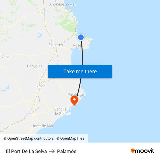 El Port De La Selva to Palamós map