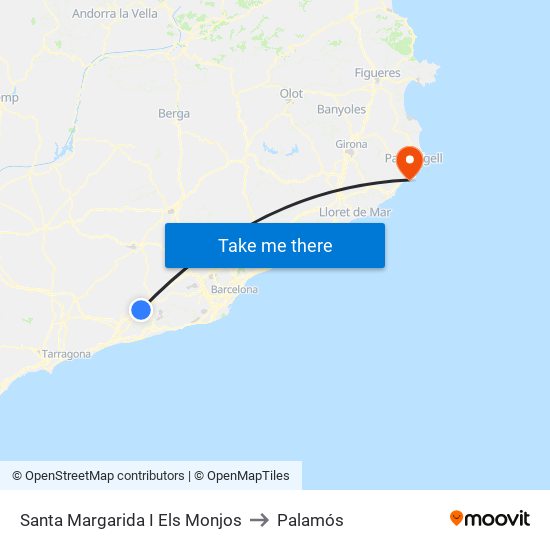 Santa Margarida I Els Monjos to Palamós map
