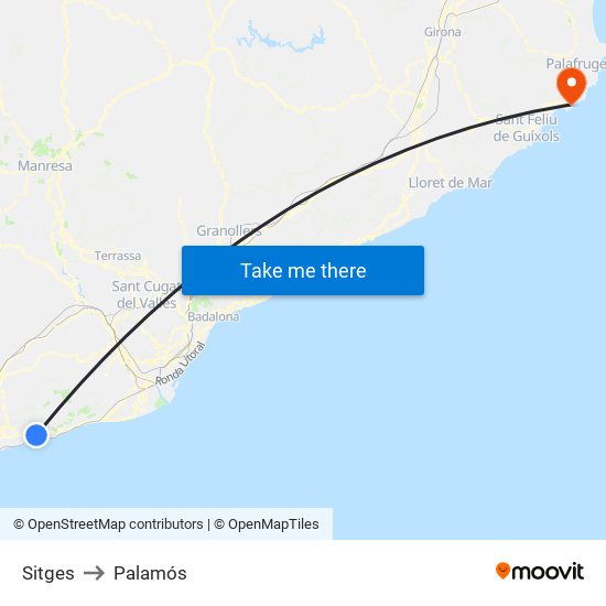 Sitges to Palamós map