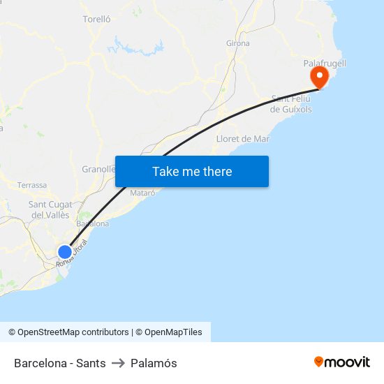 Barcelona - Sants to Palamós map