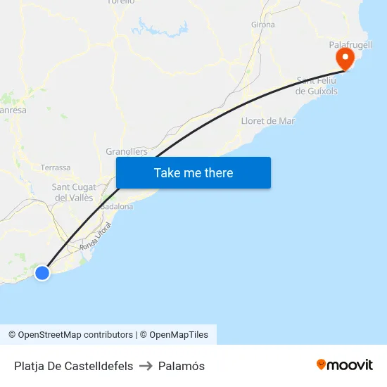 Platja De Castelldefels to Palamós map
