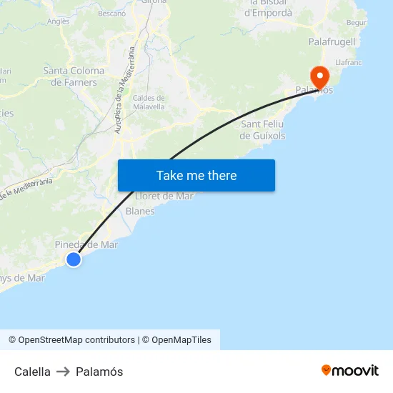 Calella to Palamós map
