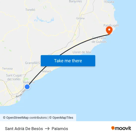Sant Adrià De Besòs to Palamós map