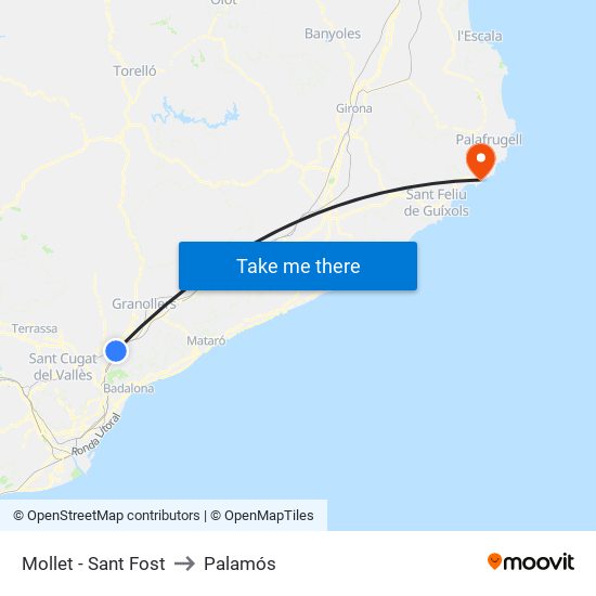 Mollet - Sant Fost to Palamós map