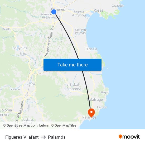 Figueres Vilafant to Palamós map