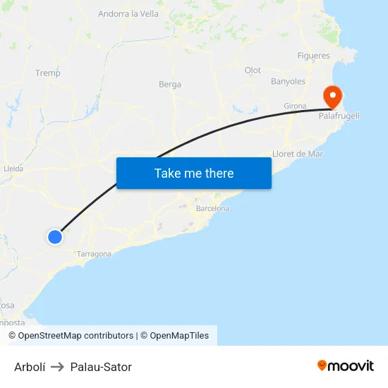 Arbolí to Palau-Sator map