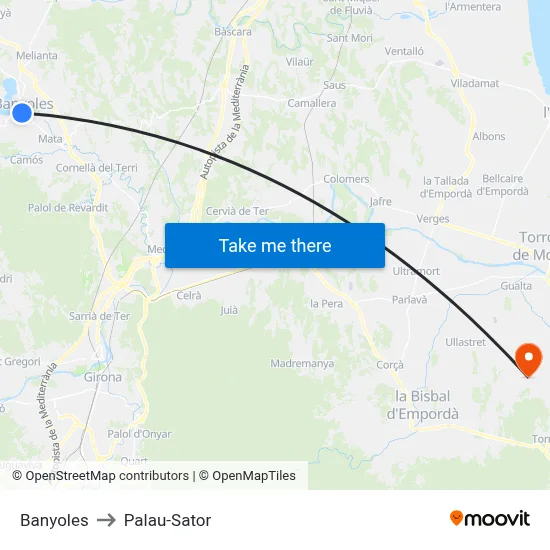 Banyoles to Palau-Sator map