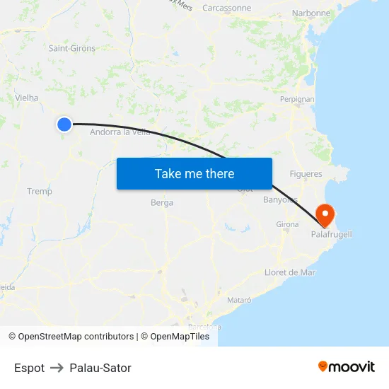 Espot to Palau-Sator map