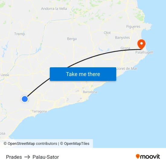 Prades to Palau-Sator map