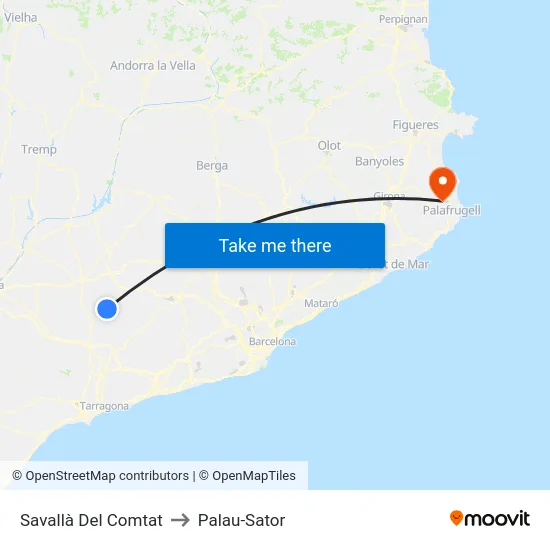 Savallà Del Comtat to Palau-Sator map