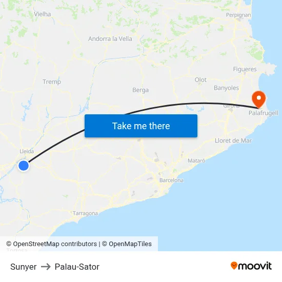 Sunyer to Palau-Sator map