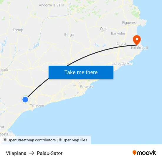 Vilaplana to Palau-Sator map
