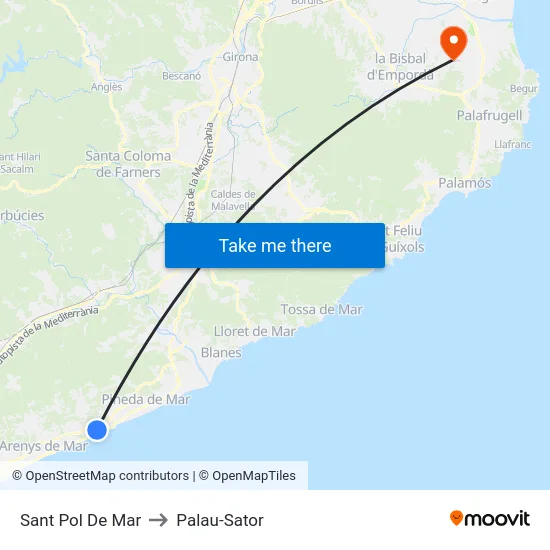 Sant Pol De Mar to Palau-Sator map