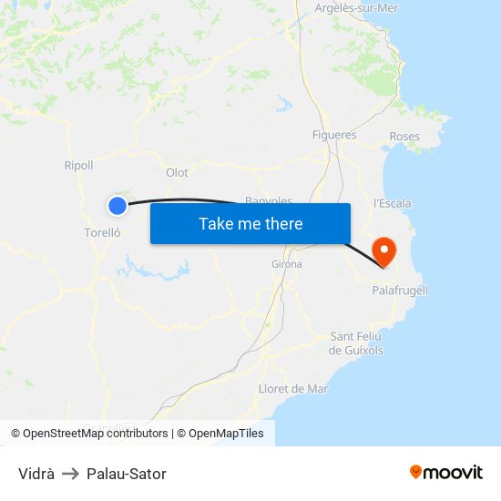 Vidrà to Palau-Sator map