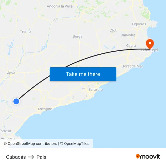 Cabacés to Pals map