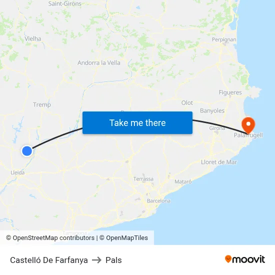 Castelló De Farfanya to Pals map