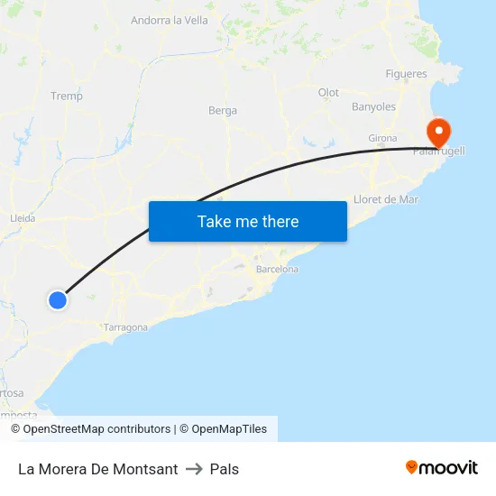 La Morera De Montsant to Pals map