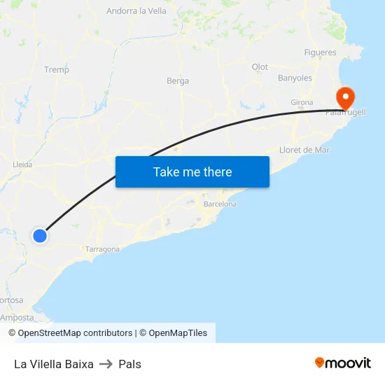 La Vilella Baixa to Pals map