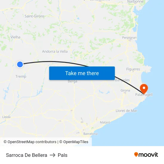 Sarroca De Bellera to Pals map