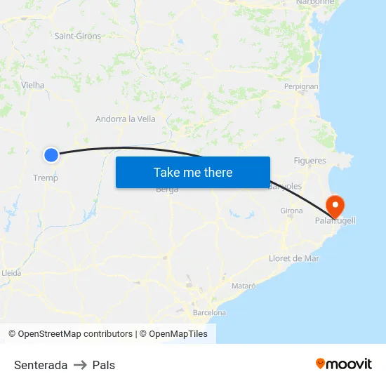 Senterada to Pals map