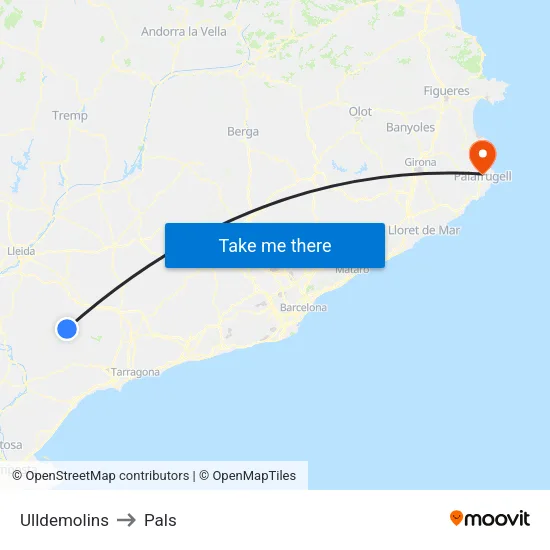 Ulldemolins to Pals map