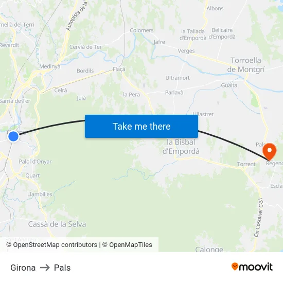 Girona to Pals map