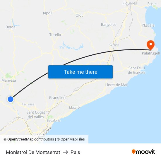 Monistrol De Montserrat to Pals map