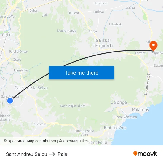 Sant Andreu Salou to Pals map