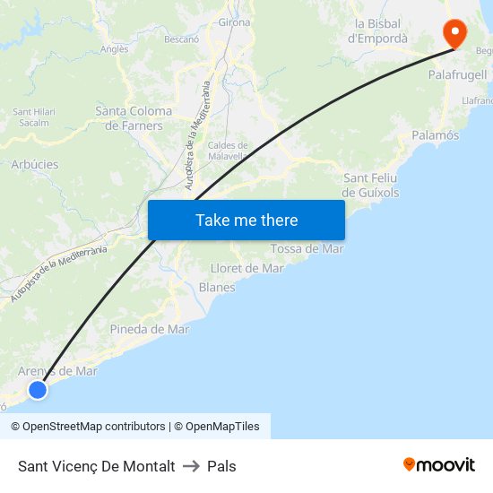 Sant Vicenç De Montalt to Pals map
