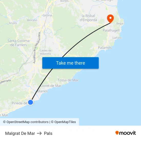 Malgrat De Mar to Pals map