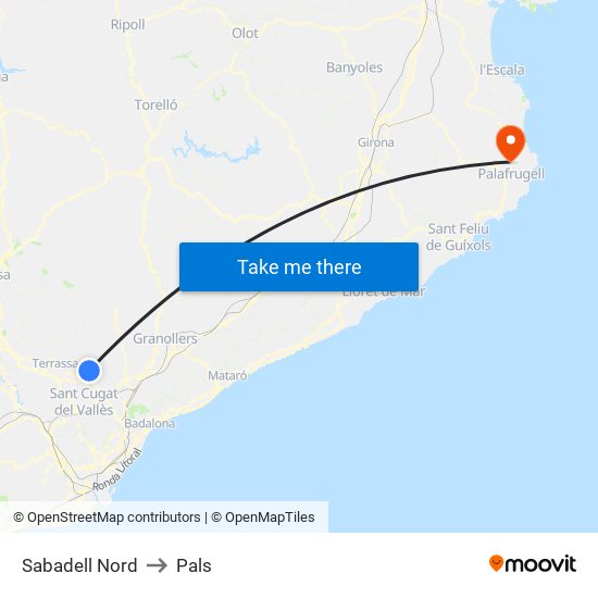 Sabadell Nord to Pals map