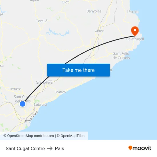 Sant Cugat Centre to Pals map