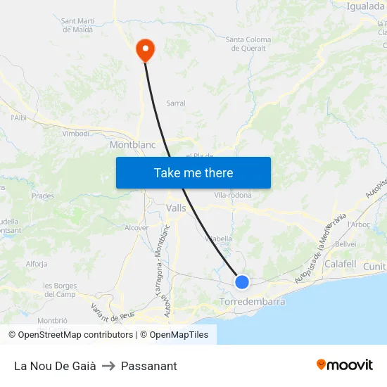 La Nou De Gaià to Passanant map