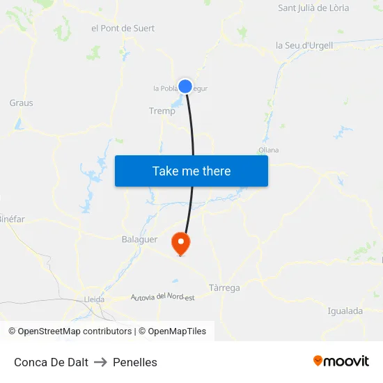 Conca De Dalt to Penelles map